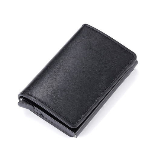 Cartera inteligente Rfid para hombre, soporte antirrobo seguro para mujer, monedero pequeño, tarjetero de identificación bancaria, funda fina de Metal, bolsa negra con Clip para tarjetas de cuero PU