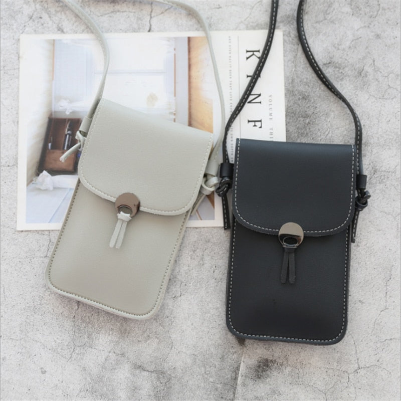 Bolso de teléfono móvil Simple Retro con pantalla táctil transparente, bolso de mensajero con cadena de PU para mujer, bolso pequeño con solapa, Mini bolso de hombro, billetera